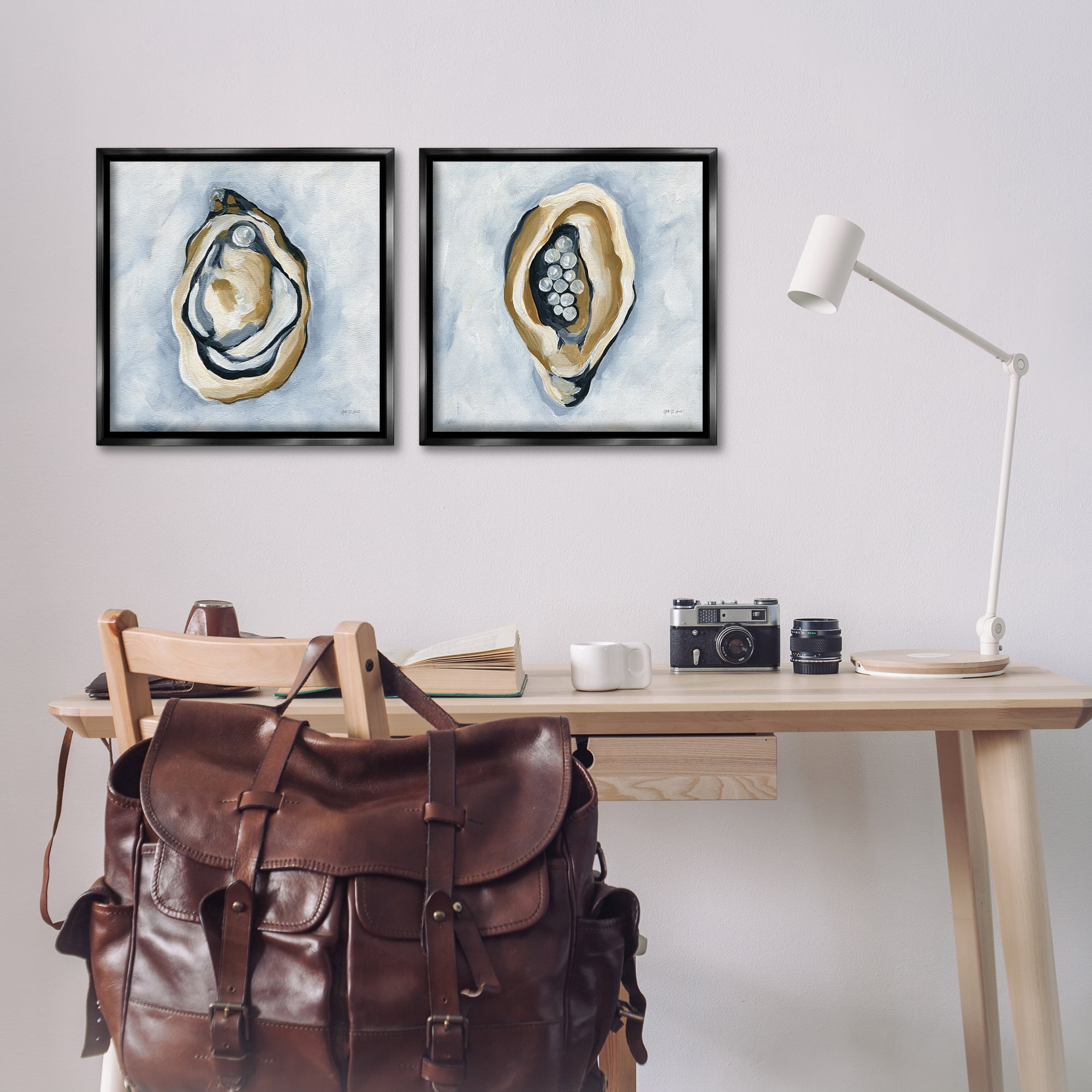 Stupell Industries Oyster with Pearls Nautical & Beach Painting Black Floater Framed Canvas Art Print Wall Art, 18 x 18, Set of 2