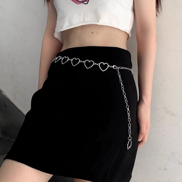 Cadena de cintura de amor de moda para mujer, elegante cadena de cuerpo de luna de metal, cadena de cintura de suéter de otoño e invierno