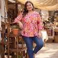 thumbnail image 3 of Agnes Orinda Women's Plus Size Floral Blouses V Neck Ruffle 3/4 Sleeves Babydoll Peplum Tops 4X Orange Pink, 3 of 8