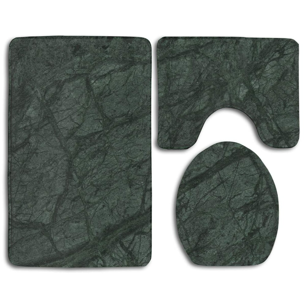 PUDMAD Tieic Marble Forest Green Marbl 3 Piece Bathroom Rugs Set Bath