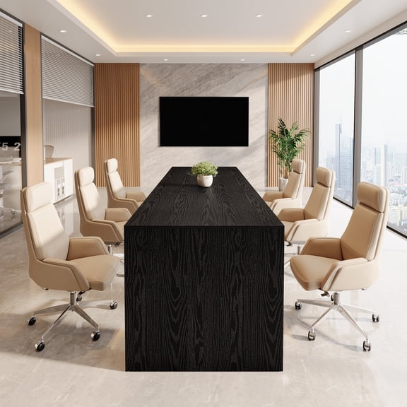 Fnova 6.5FT Conference Table, 78.7" Rustic Rectangle Meeting Table for 6-8 People, Wooden Desk Business Seminar Desk for Working, Office, Conference Room, Heavy Duty, Black Brown