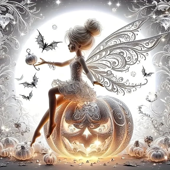 Pumpkin Elf Bat Diamond Art Kits for Adults, 5D Halloween Diamond Painting Kits for Beginners, DIY Full Round Drill Diamond Dot Painting Gem Art for Home Decor 12x12 Inch