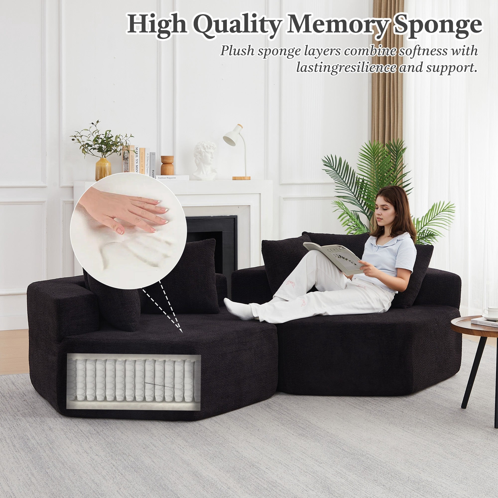 Sailvan 54" Modern Hexagonal Modular Circular Sofa, Chenille Upholstered Single Lounge Chair with 3 Pillows for Living Room & Game Room Black