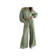 thumbnail image 3 of Zynoxe Women Suits 2 Piece Set with Pockets Classic Round Neck Long Sleeve Crop Sweatshirt & Drawstring Wide Leg Pants Suit Fashion Polka Dot Sweatsuit Set Vacation Outfits for Women Green 2XL, 3 of 8