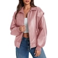 thumbnail image 3 of Womens Oversized Leather Bomber Jackets Cap Sleeve Zip Up Motorcycle Coats with Pockets, 3 of 6