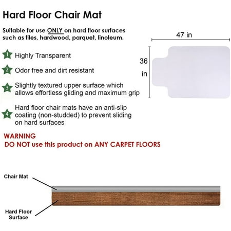 FreeLung Office Chair Mat for Hard Floors 48x36 in Clear Floor Home PVC Protector Mat