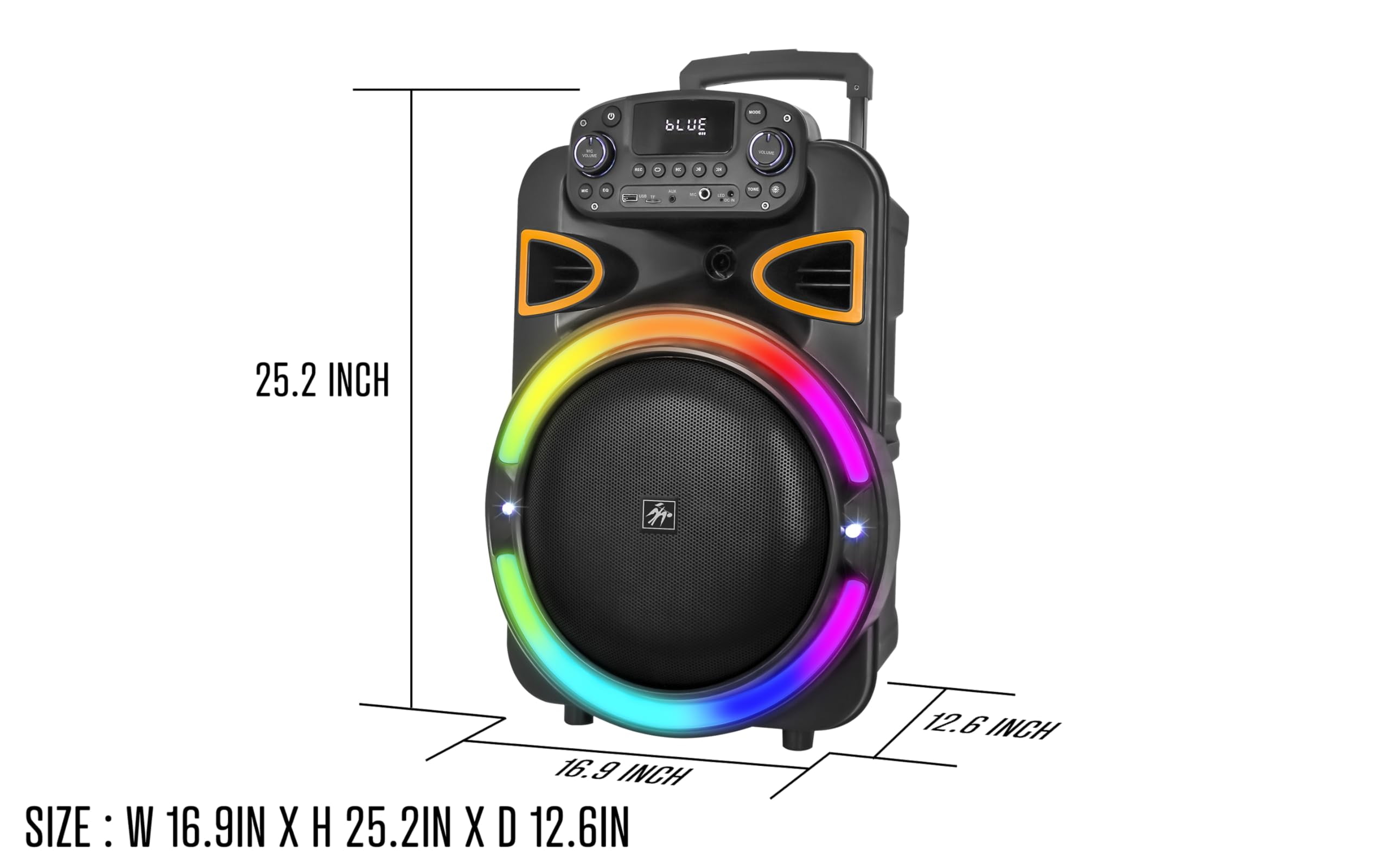 Fisher Portable Bluetooth Wireless Speaker System: 15" Subwoofer 80W Peak Power Loud HD Deep Bass Sound|LED Lights|Rechargeable|Karaoke|Remote|TWS Pairing|USB Port|TF|AUX|FM Radio|MIC Input|Equalizer