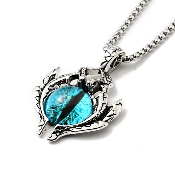 10 pc Alloy Bat with Plastic Dragon Eye Pendant Necklace Gothic Jewelry for Men Women Blue 23.23 inch(59cm)