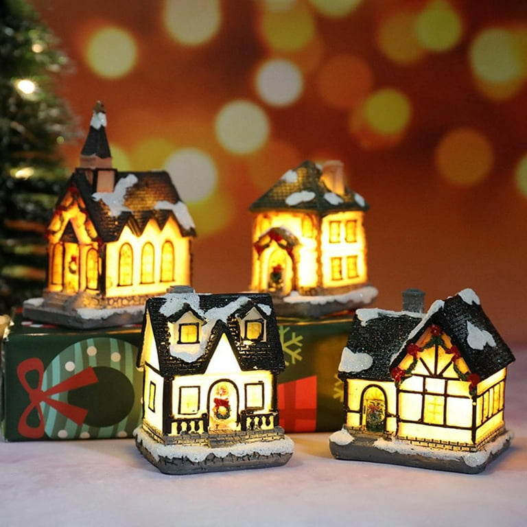 Christmas Miniature Ornaments 3D Miniatures Figurines Mini Christmas Theme  Resin Crafts DIY Snow House Miniature for Snowy Winter Decoration , Small