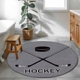 thumbnail image 3 of 4ft Round Rug, Gray Hockey Non-Skid Rubber Backing Large Area Rugs - Living Room Bedroom Home Office, Modern Art Vintage Hockey Ball Sports Indoor Floor Mat Carpets Washable Rug, 3 of 9