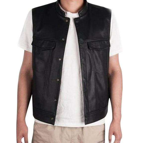 Men's Retro Leather Vest, V-neck, with Pockets, for Daily and Party
