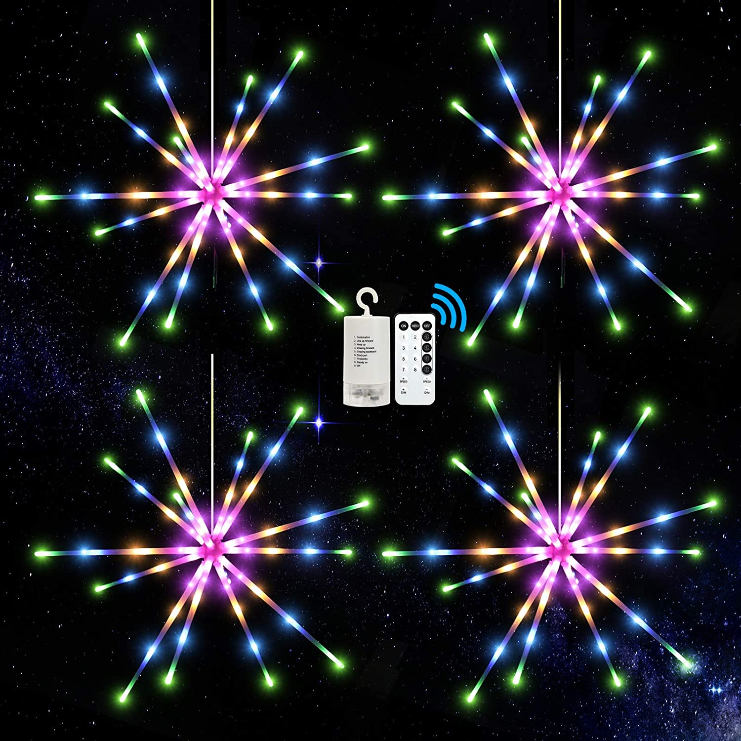 4 Pack Meteor Firework Lights, LED Hanging Starburst Lights, 8 Modes