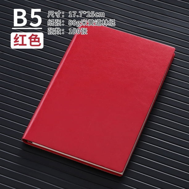 Xiao Hua Cuaderno de cuero B5 de tapa dura con compartimento para bolígrafo, ideal para mujeres, hombres, escuela, oficina, trabajo, diario y viajes, 100 hojas, 200 páginas (rojo)