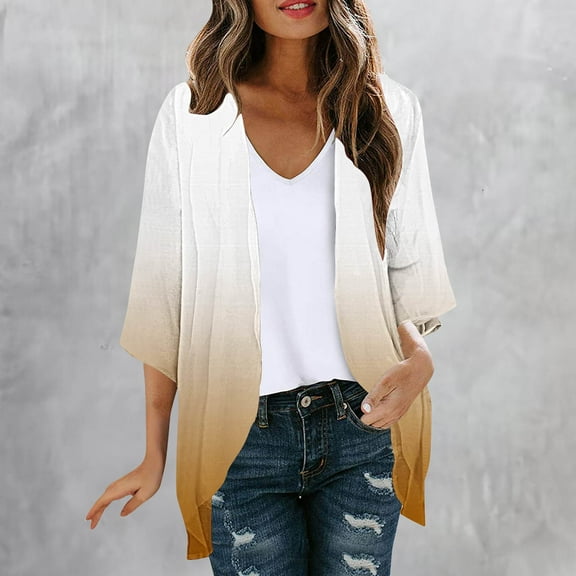 Zunfeo Kimonos for Women Summer Swimsuit Cover Up Lightweight Cardigans for Vacation Holiday New Arrivals Yellow XL