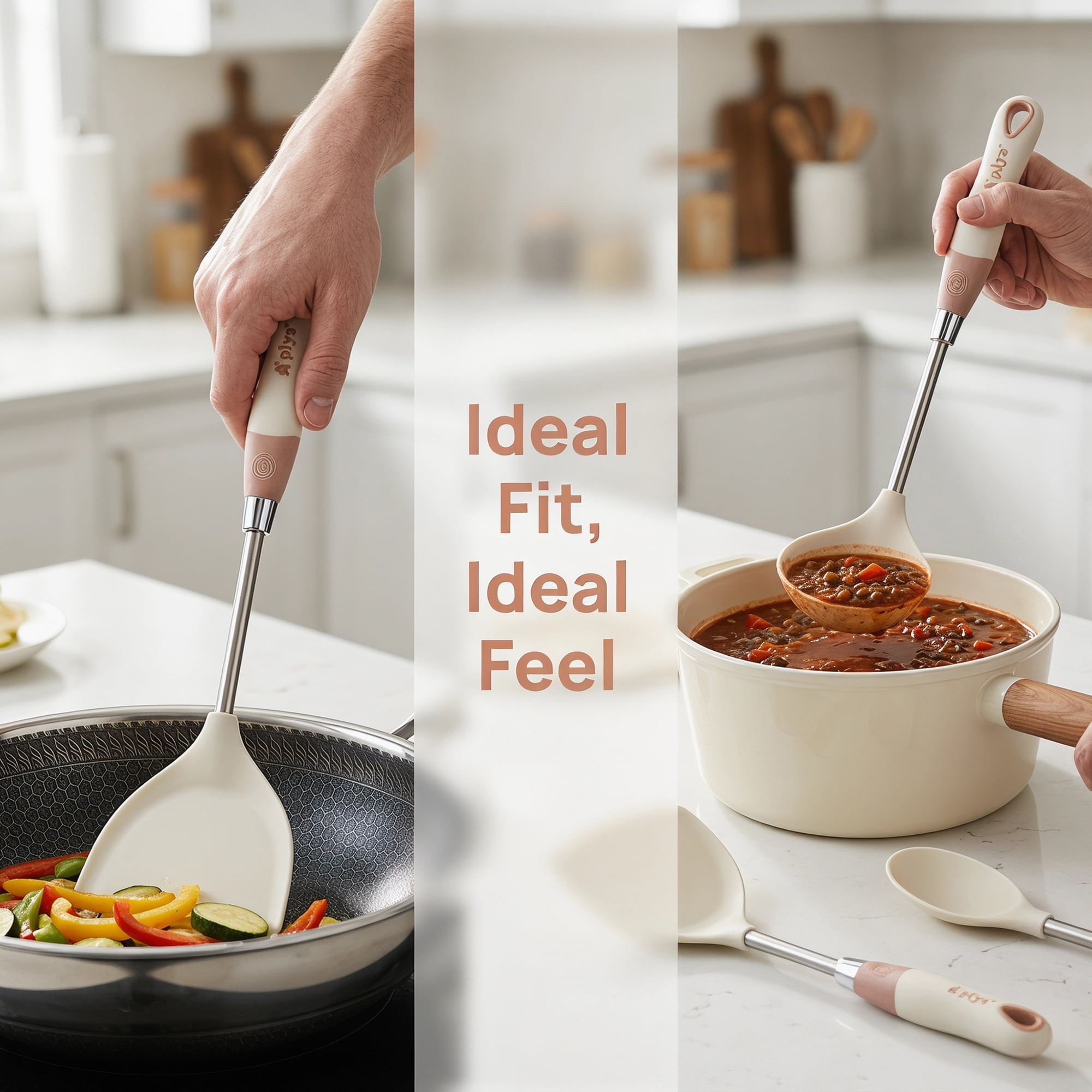 Unique Bargains Kitchen Utensil Set with Silicone Cooking Gadgets White-Silver 4pcs