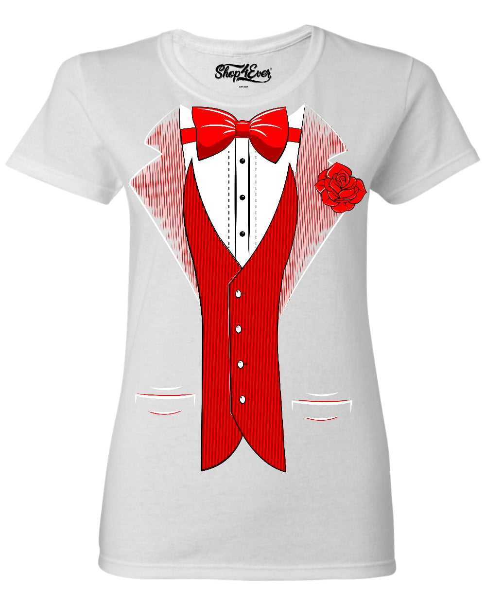 shop4ever Classic Tuxedo with Red Rose Long Sleeve Shirt Party Costume Shirt 