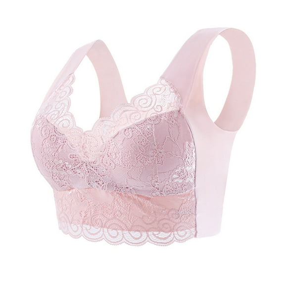 Gyexs Women's Full Figure Lace Overlay Comfort Sleep Bra Seamless Support Underwire Wireless T-Shirt Vest, Pink, Size XXXL
