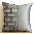 thumbnail image 4 of Funda de almohada gris plateada, 30 x 30 cm (12 x 12 pulgadas), cuadrada, de seda artística, con tejido de canasta y pliegues, moderna, lisa - Ladrillos plateados grises, 4 of 6
