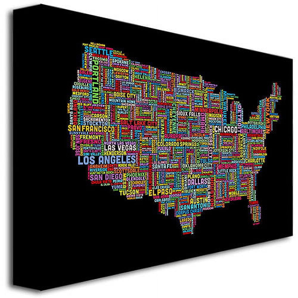 Trademark Art "US Cities Text Map II" Canvas Wall Art by Michael Tompsett