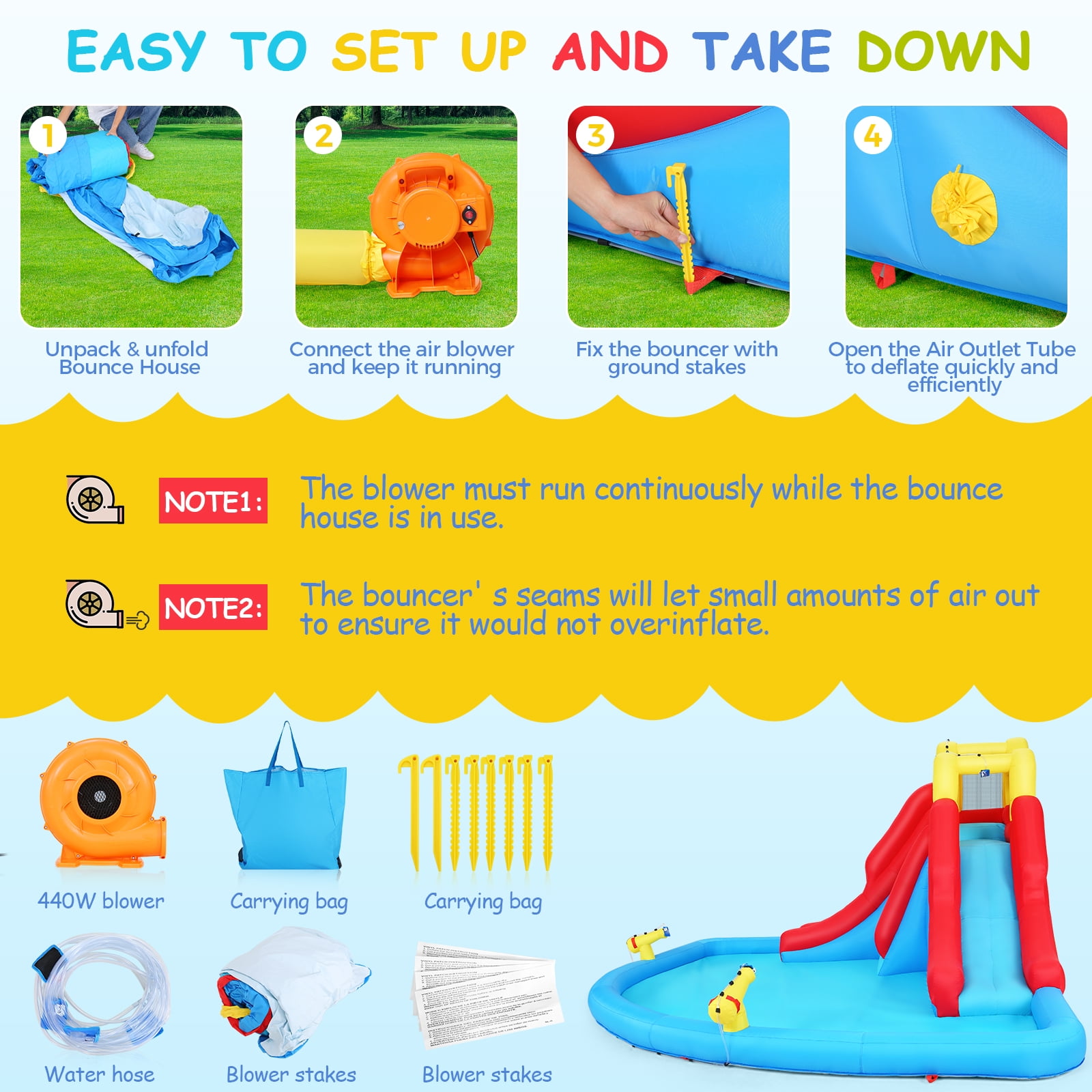 Veeboto Inflatable Water Slide with Splash Double Slide, Climbing Wall, Giant Water Play Ball Pool, 2 Spray Guns Kids Bouncy Castle, Outdoor/Indoor Bounce House, Backyard Water Slide Park