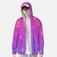 thumbnail image 2 of Balery Pink Purple Glitter Sudadera ligera de manga larga con capucha y protección solar UPF 50+ para hombre y mujer, ideal para pesca y running-Large, 2 of 7