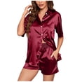 thumbnail image 2 of Axiiglly Satin Pajama Sets for Women 2 Piece Short Sleeve V Neck Button Down Silk Pjs Shorts Lounge Sets Soft and Comfy, S-2XL, 2 of 8
