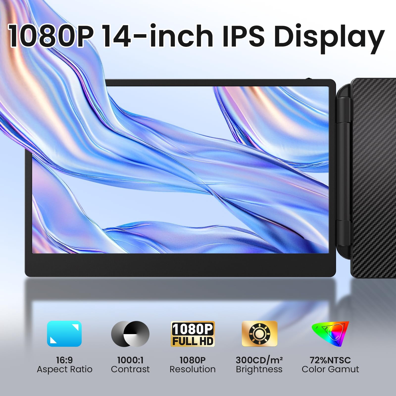 FORKA Laptop Screen Extender Monitor - 14" Portable IPS FHD 1080P, HDMI/USB-A/Type-C, Windows & Mac, Travel/Gaming/Work (Max Length: 15.94")