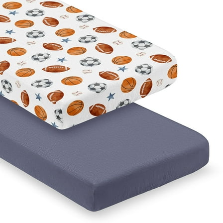 Sweet Jojo Designs Watercolor Sports Theme Boy 100% Cotton Muslin Fitted Crib Sheets Set 2 Piece