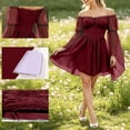 thumbnail image 4 of QTISFD Renaissance Fairy Dress for Women Vintage Medieval Costume Dress Chiffon Off Shoulder Long Bell Sleeve Lace Up Gothic Court Short Dress, 4 of 9