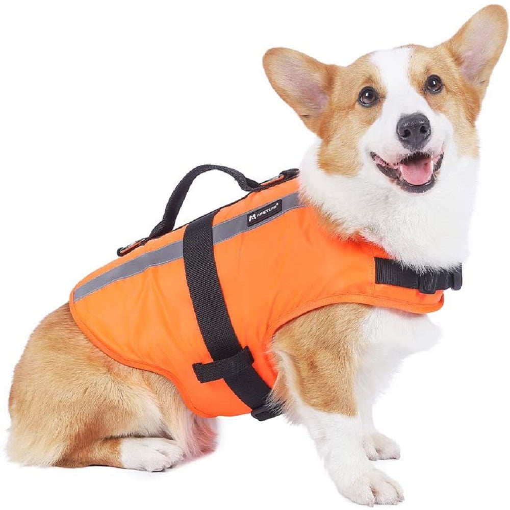 Safety Pet Flotation Life Vest with Reflective Stripes and Rescue Handle SUNFURA Ripstop Dog Life Jacket Adjustable Puppy Lifesaver Swimsuit Preserver for Small Medium Large Dogs Orange, XS 