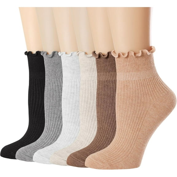 Womens Socks, Size 9-11, Ruffle Turn-Cuff Casual Ankle Breathable Cool Knit Cotton Lettuce Crew Frilly Sock 6 Pack