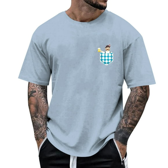 PMUYBHF Mens Dress Shirts Slim Fit Men‘S Print Oktoberfest Shirt Printed Round Collar Solid Color Short Sleeve Top Button up Shirt Men Short Sleeve Cropped Sleeveless Shirts for Men Graphic