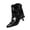 Black, variant on Women Ruched Buckle Strap Kitten Heel Ankle Boots Pointed Toe Slouch Cuff Patent Faux Leather Cowboy Booties Mid Heel Fashion Dress Boots for Party Daily Wear