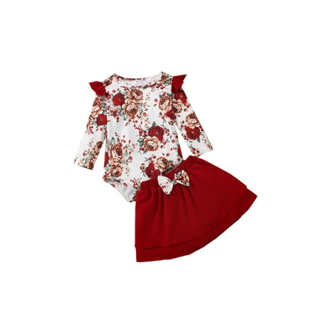 

Bagilaanoe 2pcs Newborn Baby Girl Skirt Set Floral Print Long Sleeve Rompers Tops Skirt 6M 12M 18M 24M Infant Casual Outfits