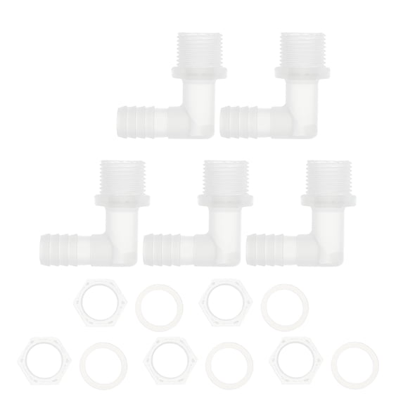 Conector de codo de barbado macho NPT G1/2 de 1/2" ID de manguera PP claro 1 juego