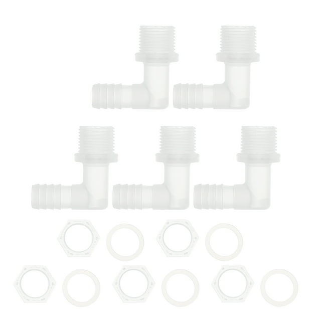Conector de codo de barbado macho NPT G1/2 de 1/2" ID de manguera PP claro 1 juego
