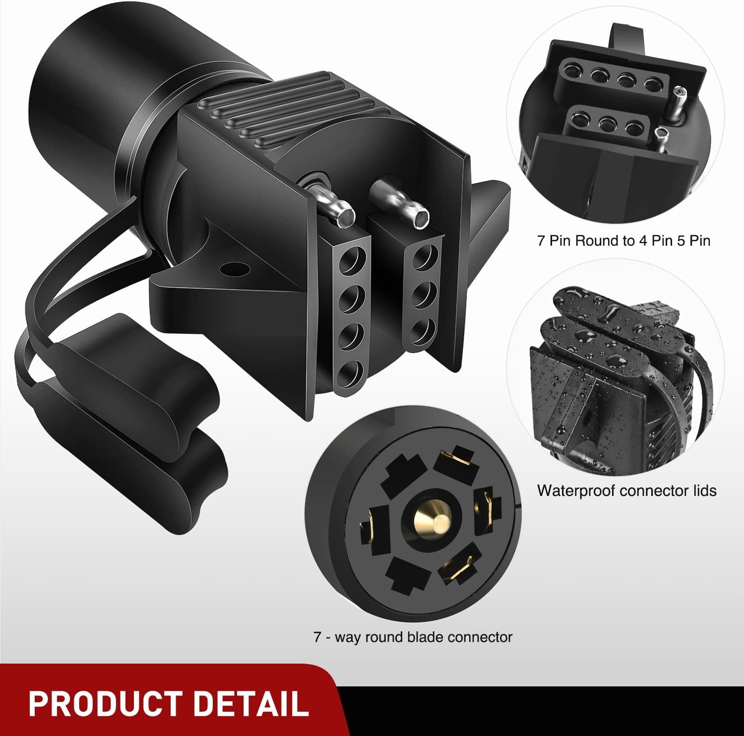 Trailer Plug Adapter – 4 Flat To 5 Round, Easy Wiring For Camper Lights 5 thumbnail image