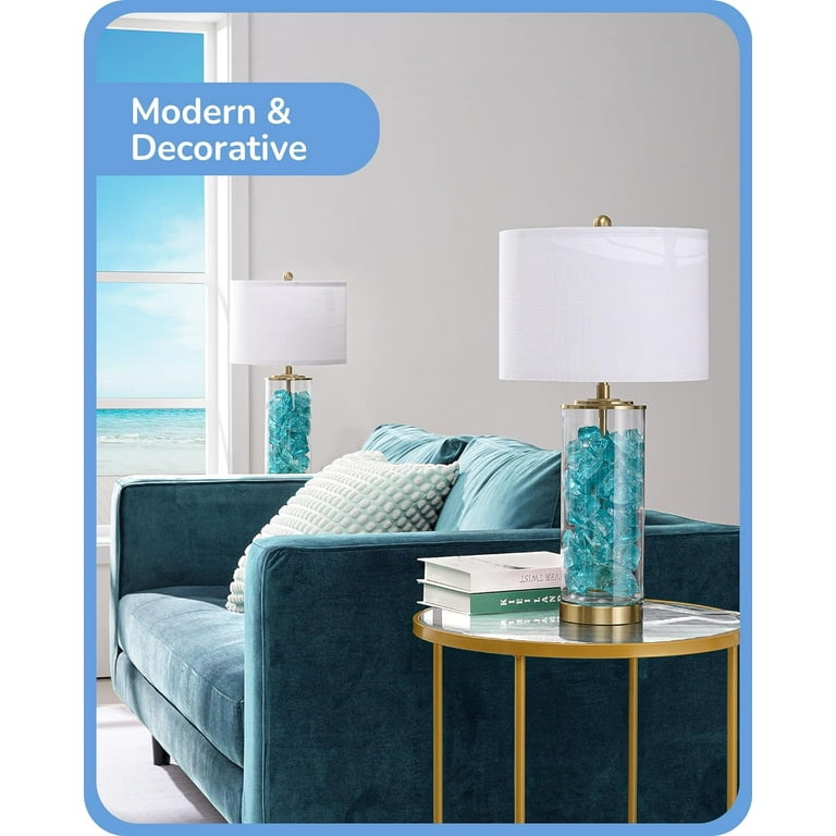 Glass Table Lamp DIY Fillable Base, White Linen Lampshade