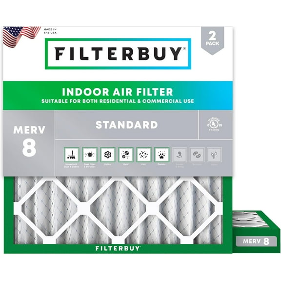 Filterbuy 28x28x2 MERV 8 Dust Defense, Pleated HVAC AC Furnace Air Filters (2-Pack)