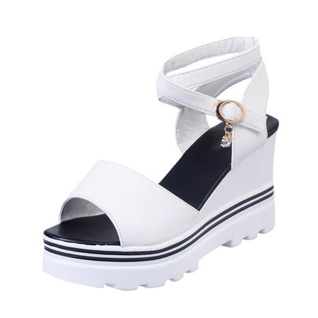 

Teenager Things Women Solid Color Buckle Platform Wedge Comfort Casual Sandals Slide Sandals Women Dressy