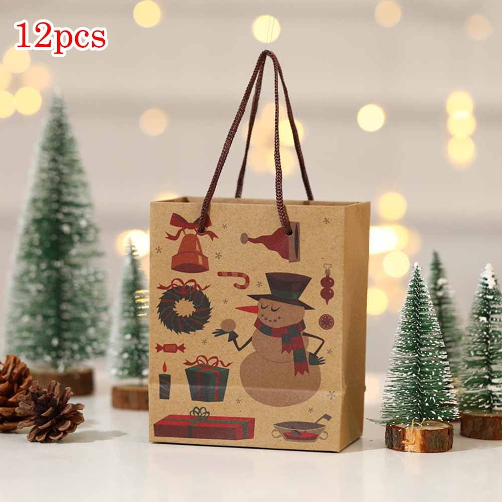 4 x Assorted Christmas Tree Style Gift Bags Set Xmas Party Gift Cord Handles NEW 