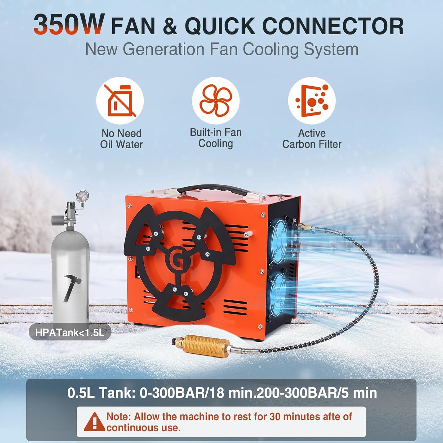 Portable PCP Air Compressor, 4500 PSI/30 MPa Oil-Free Air Pump, 12V DC & 110/220V AC Dual Power for Air Rifles, Airguns & HPA Tanks