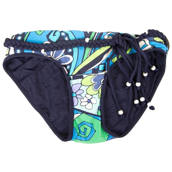 Coco Reef Women's Blue Braided/Beaded Tie Belt Bikini Swim Bottom