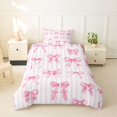 thumbnail image 2 of spefrowx Watercolor Bow Twin Duvet Cover for Girls, Girly ink Stripe Bowknot Twin Bedding, Pink Reversible, 2 Pieces, 1 Duvet Cover and 1 Pillowcase, 2 of 6