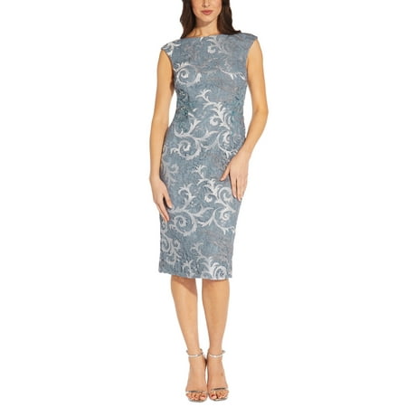 Adrianna Papell Women's Embroidered Lace Sleeveless Midi Dress Blue Size 10