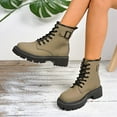 thumbnail image 5 of Mostsola Womens Combat Boots Lace up Low Heel Lug Sole Ankle Booties Mid Calf Boots, 5 of 8
