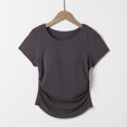 thumbnail image 3 of Fanxing Tops for Women Built in Bra Cozy Scoop Neck Short Sleeve T-Shirts Yoga Workout Tops Dark Gray,M, 3 of 6