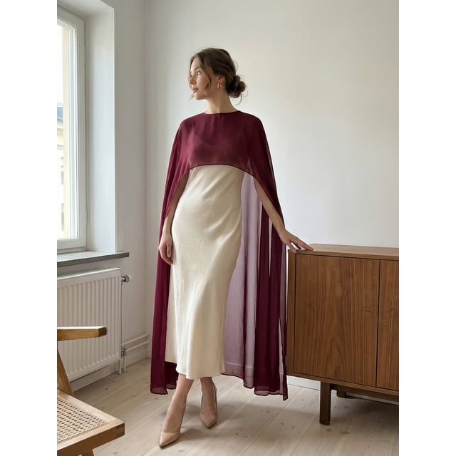 Argulvti Capes Longues Transparentes pour Femmes Mode Col Rond Couleur Unie/imprimé à Pois Poncho Châle