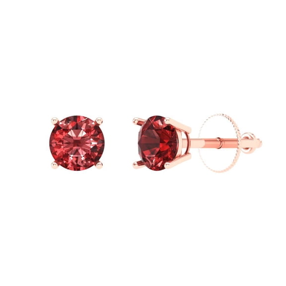 Clara Pucci 1Ct Natural Garnet Round Cut VVS1 Push Back Stud 18k Solid hypoallergenic Gold Designer Earrings For January