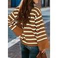 thumbnail image 2 of DOKOTOO Womens Striped Sweater Mock Neck Ribbed Knit Top Baggy Jumper Top Bell Sleeve Pullover Sweaters Soft Casual Winter Tops Side Split Sleeve Jumpers, 2 of 8